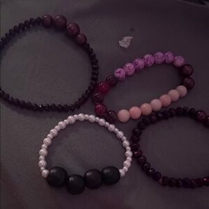 Set of Beaded Bracelets in Purple and Black 2 for 5$
